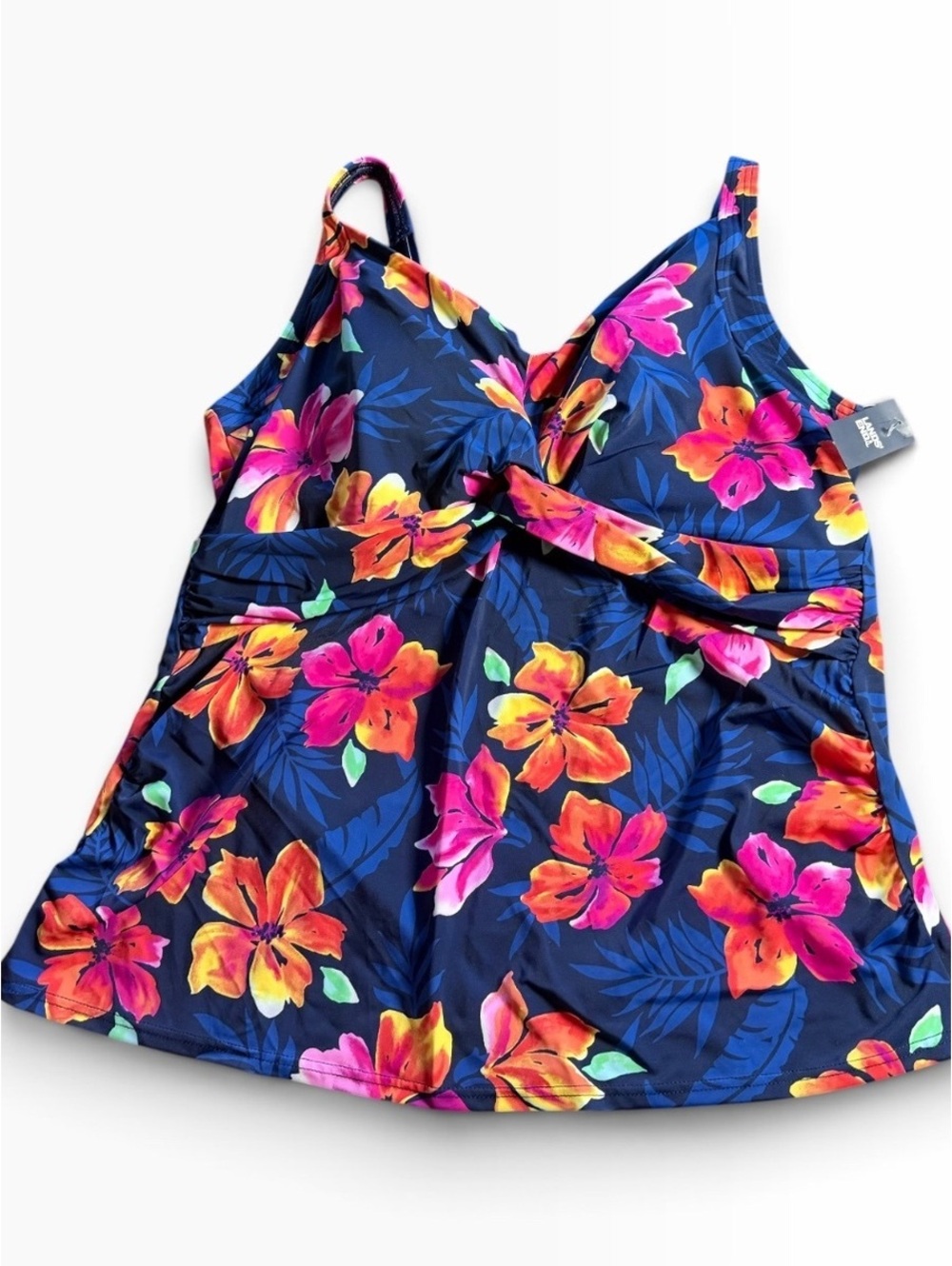 LANDS END tropical floral twist front underwires plus size 22W tankini top NWT